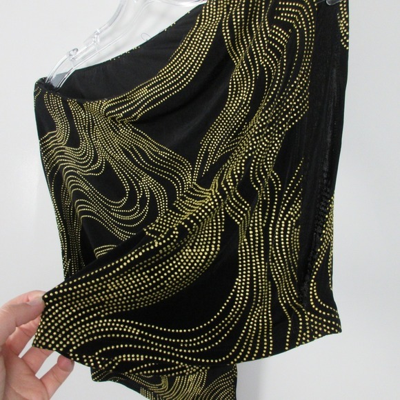 Cache One Shoulder Top Blouse Women S Black Gold Sequins Vtg Going Out y2k 244 - Picture 13 of 14
